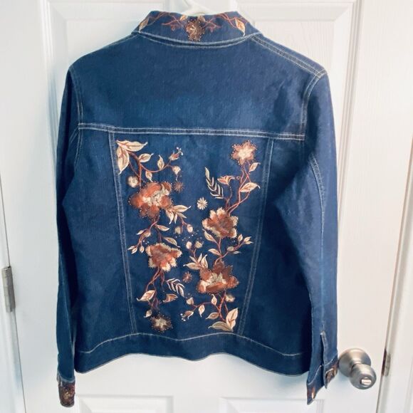 Vintage Y2k Jean Jacket Blazer Embroidered Denim Size XL 12 Fall Floral Trucker - Picture 1 of 11